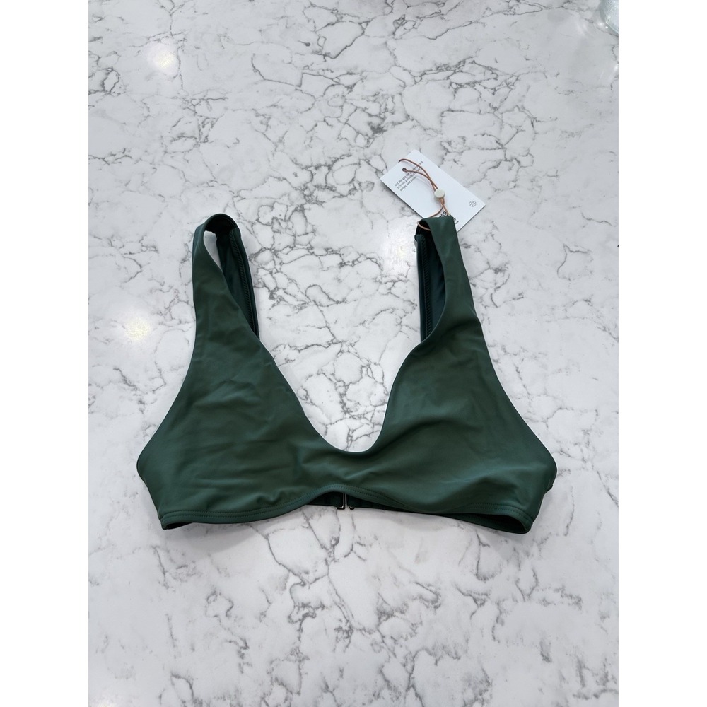 NWT Quince Palm Green Italian Plunge Bikini Top Size Small